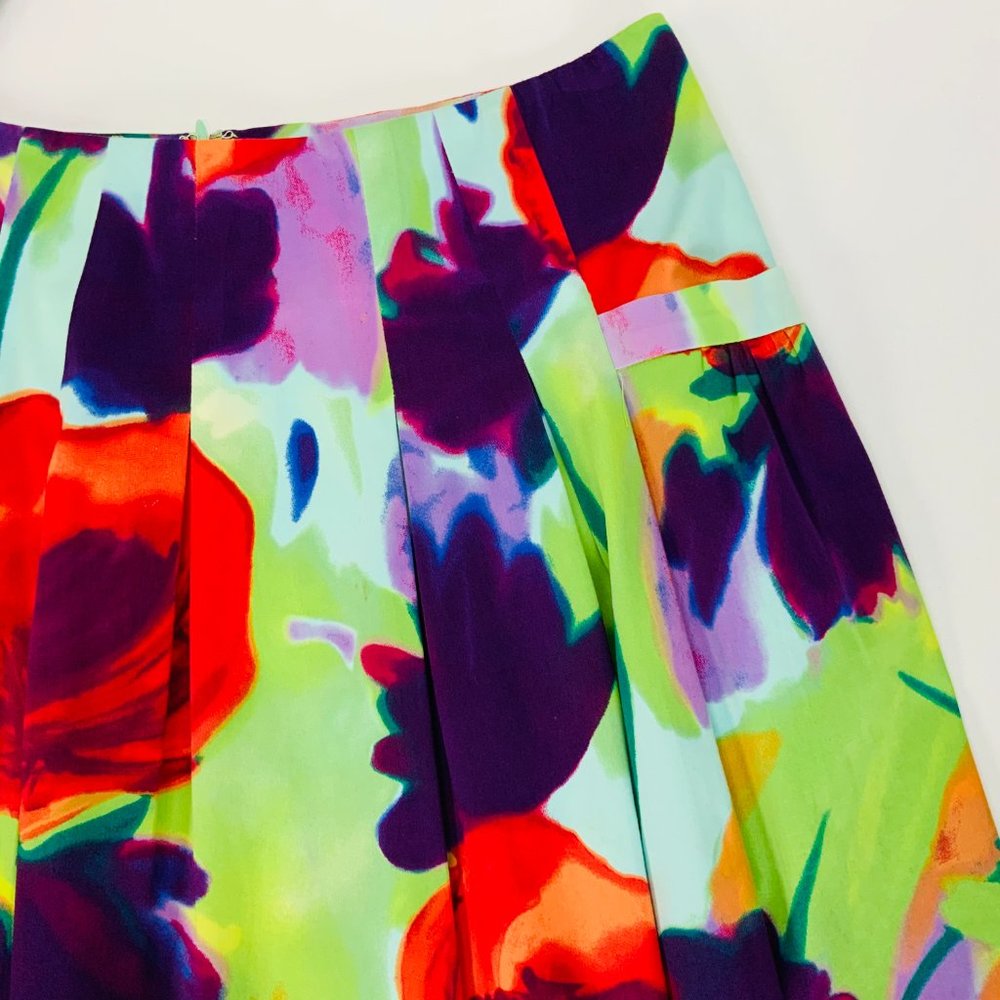 Boston Proper Floral Full Pleated Pockets Skirt Sz 4 - Picture 10 of 16